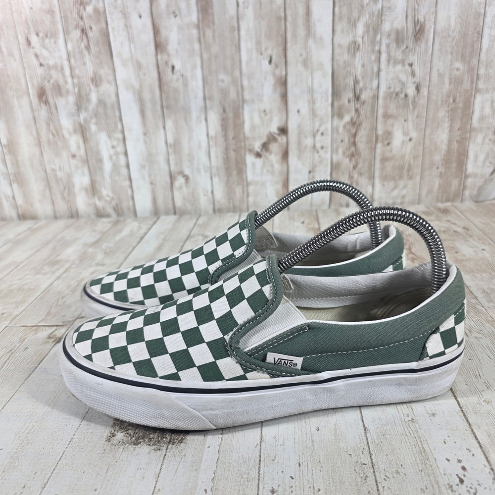 Vans Classic Slip-On Green White Checkerboard Sneakers Womens 8.5 Mens 7.0 - Picture 4 of 8